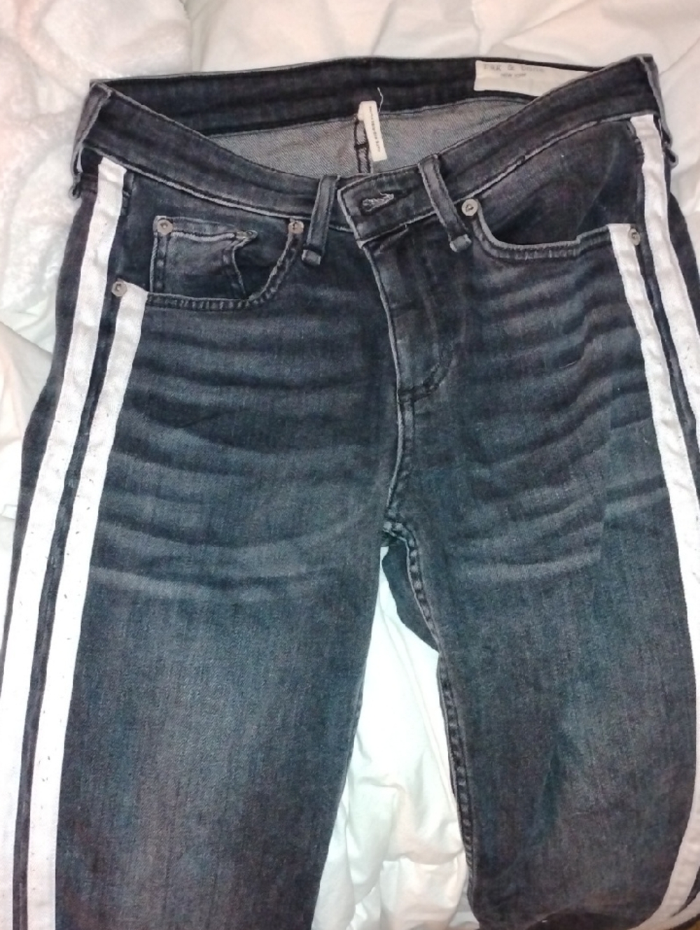 rag & bone Dark Gray Slim Jeans with White Side Stripes